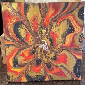 Vibrant Swirl Canvas Art in Gold and Red